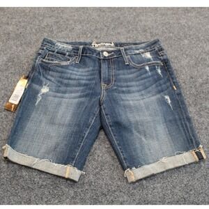 NWT Anoname Heidi Bermuda Denim Shorts Cuffed Distressed Details Womens Size 28‎